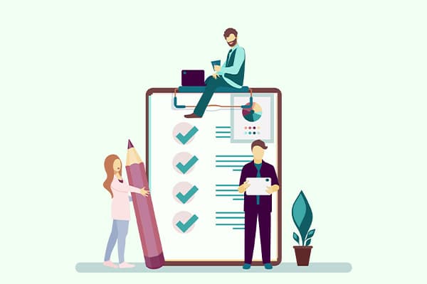 people checking giant check list background